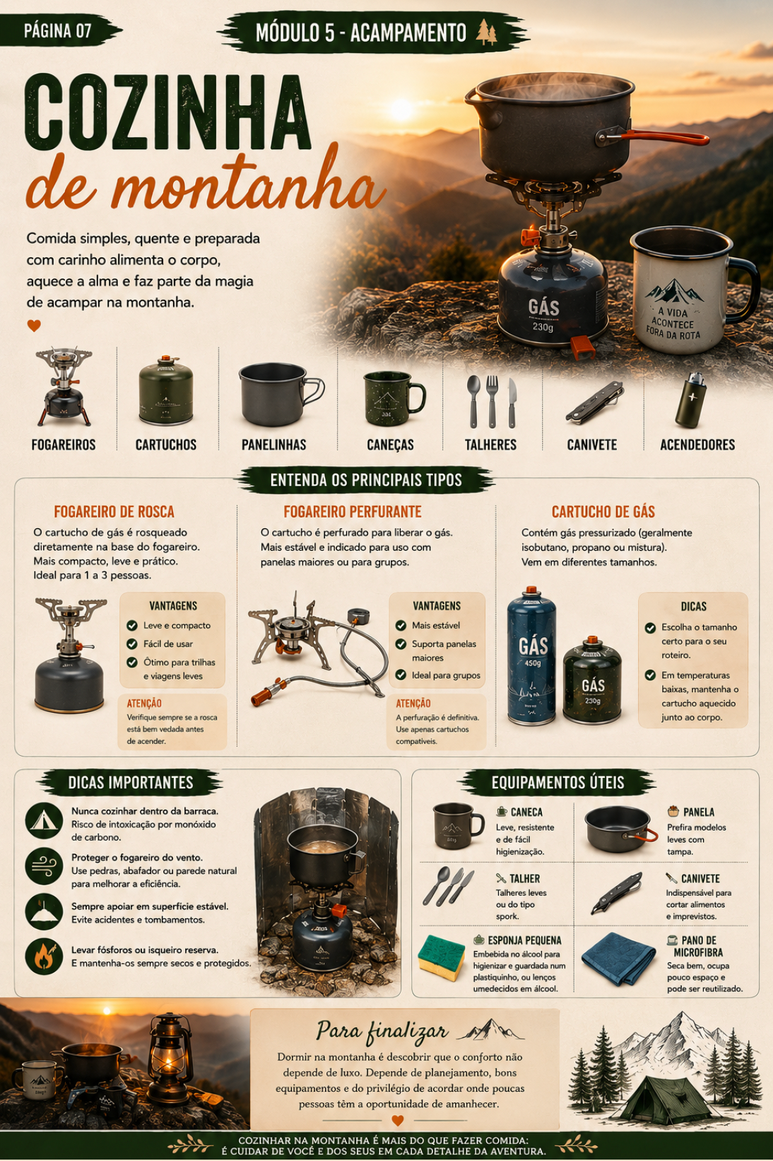 Página do PDF sobre cozinha de montanha e equipamentos de acampamento